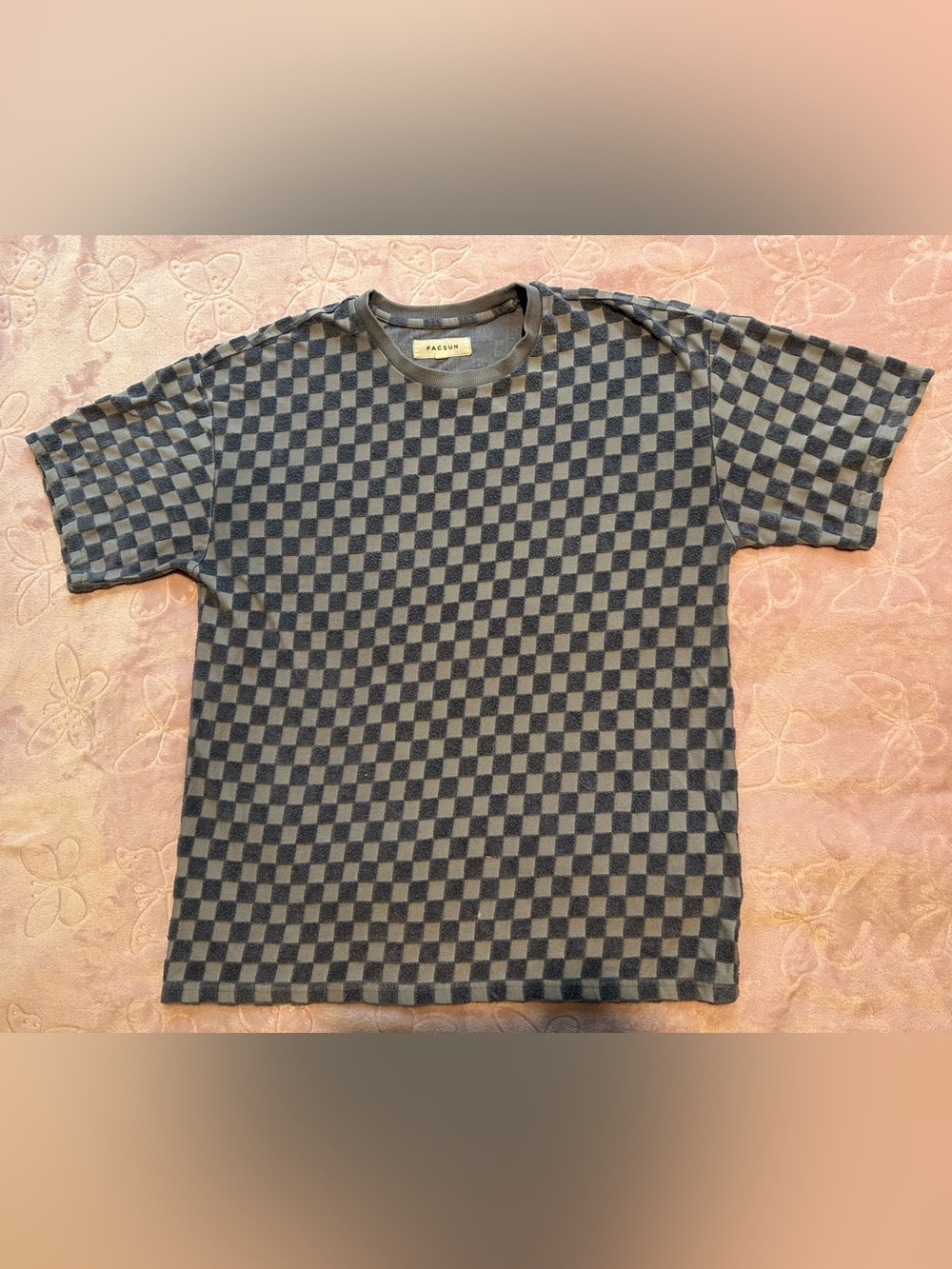 PacSun Checkerboard Short Sleeve Tee in Denim Blue and Sky Blue Color.